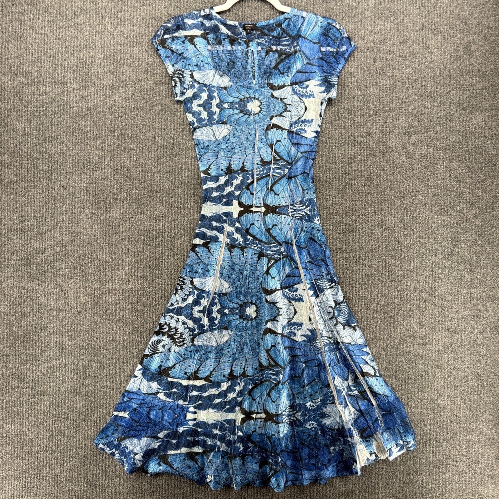 Komarov Dress Womens S Blue Crinkle Butterfly Fit Flare 90s Fairy Boho Cottage